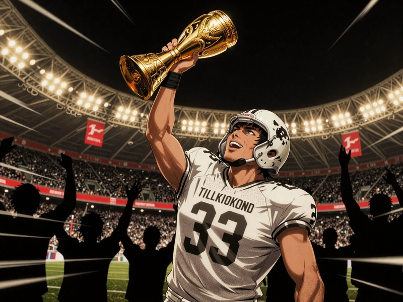Bundesliga Stadion Manga Gladiator Spieler hebt Troph&auml;e Legiano Casino Sportwetten